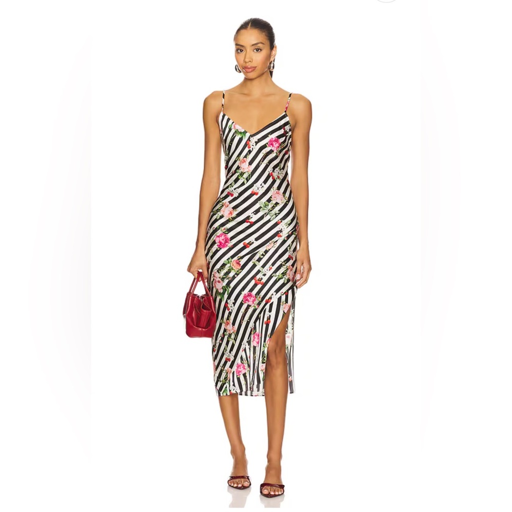 Fleur du Mal Giselle Rose + Black White Stripe Slip Dress Small